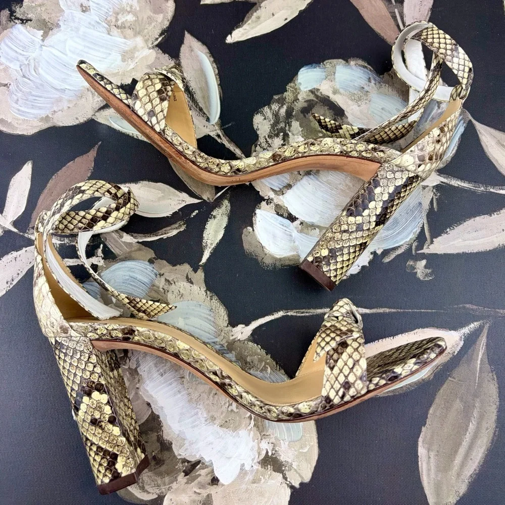 Alexandre Birman Clarita Leather Ankle-Tie Sandals in Snakeskin Size 9.
